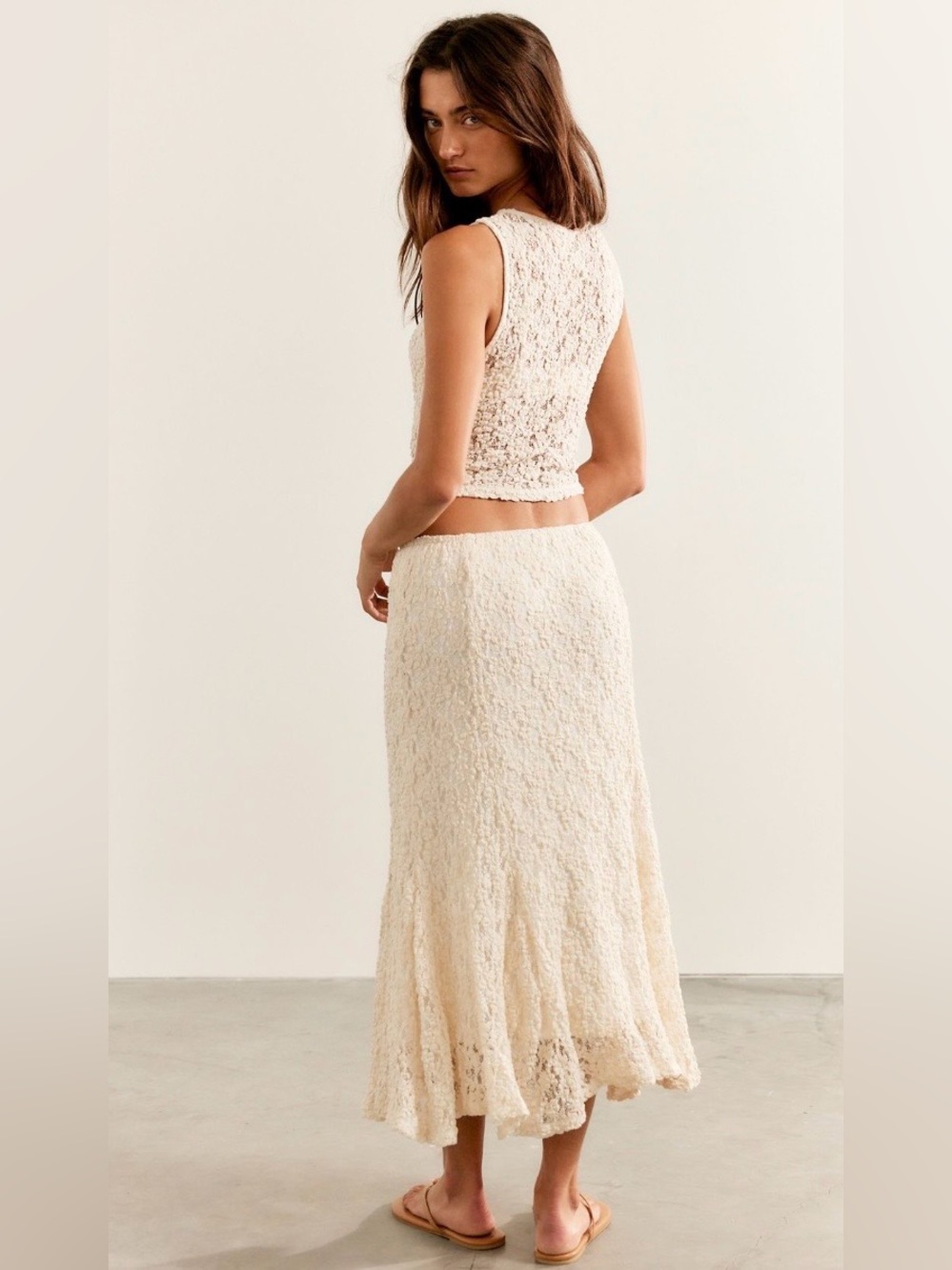 NWT FREE PEOPLE LANEY LACE MIDI SKIRT SET NATURAL COMBO - Picture 2 of 4